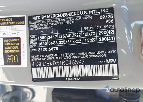 2026 Mercedes-Benz Amg Gle 63 Coupe S 4Matic+ из США, поврежденный, VIN 4JGFD8KB5TB546597